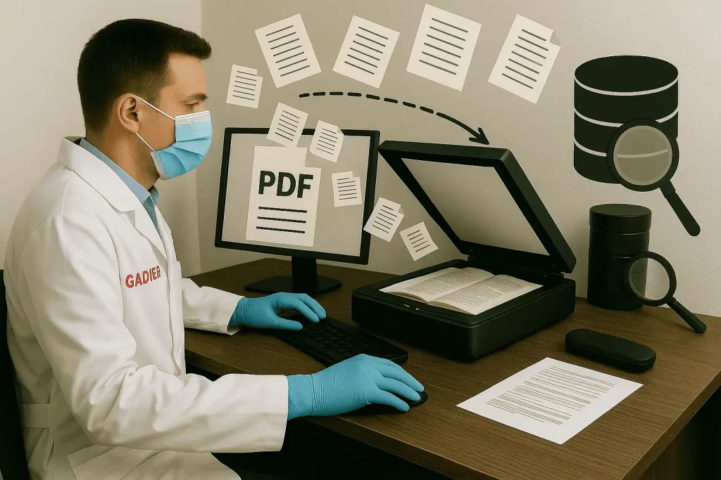 Digitalización y sistematización de documentos con escáner y gestión en PDF